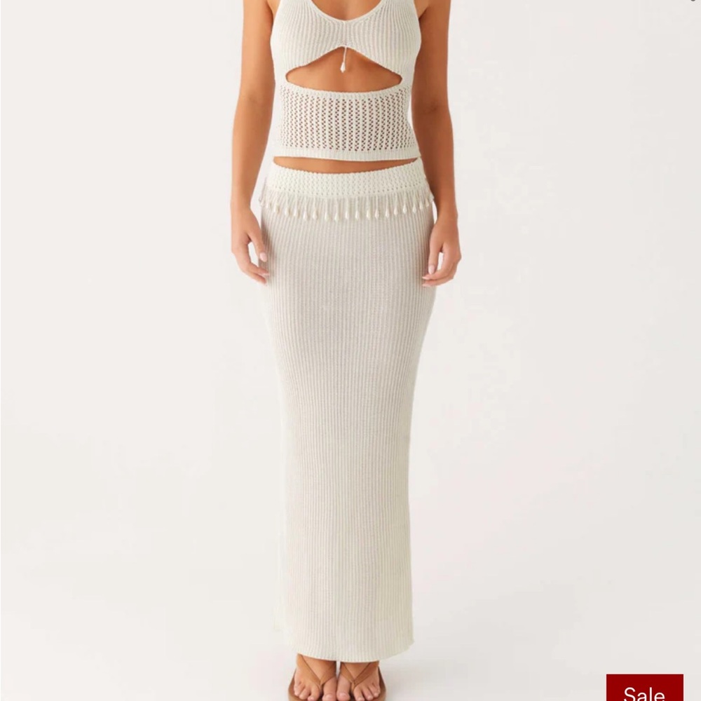 Off white pearl Knit Maxi Skirt